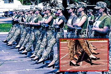 Ukrainian soldiers wearing high heels